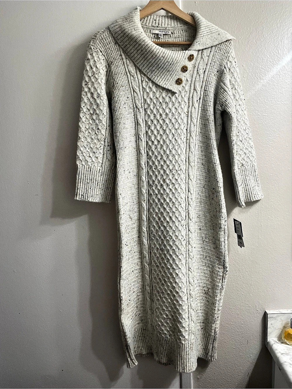 Studio One New York Cable Knit Midi Dress Cream XL NWT